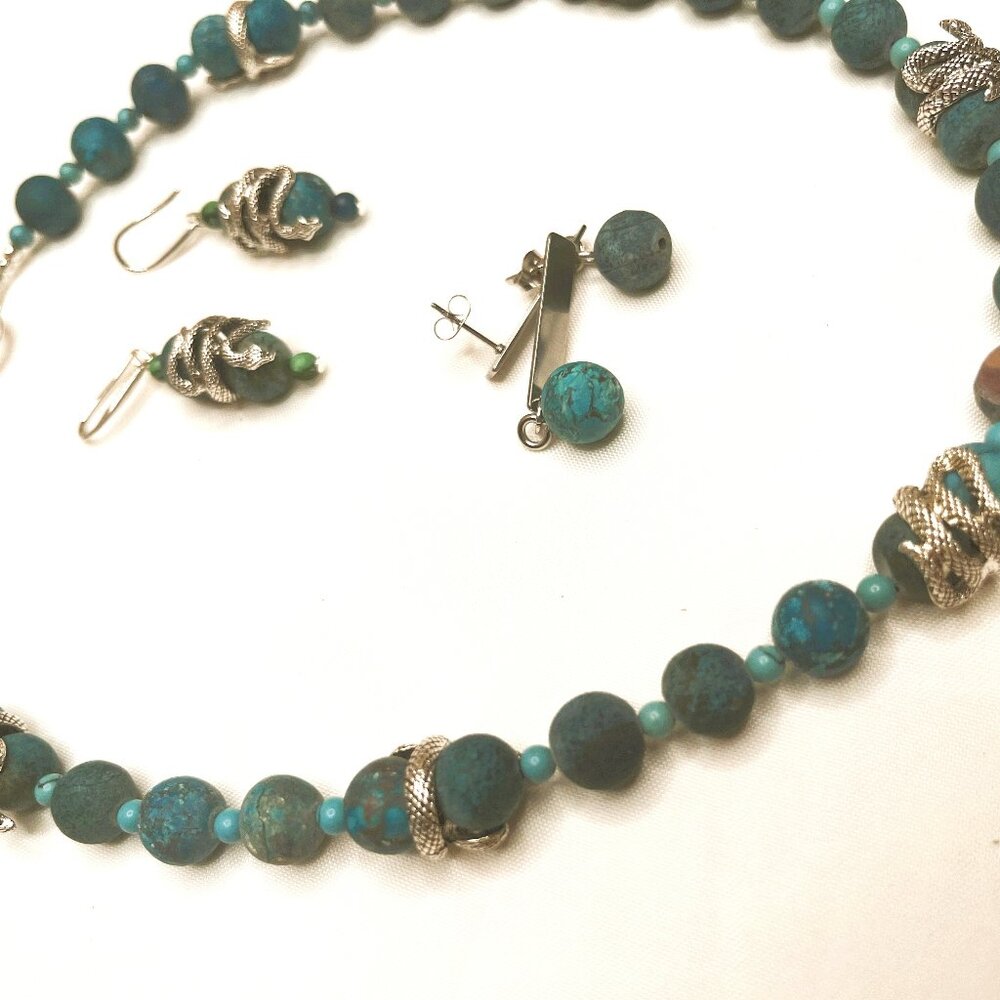 NEW Natural Turquoise Jasper Snake Necklace Set Handmade